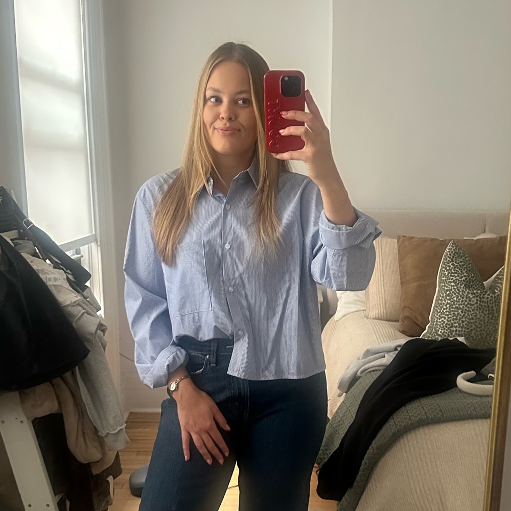 Fashion Nova striped Blue and white Women's button down